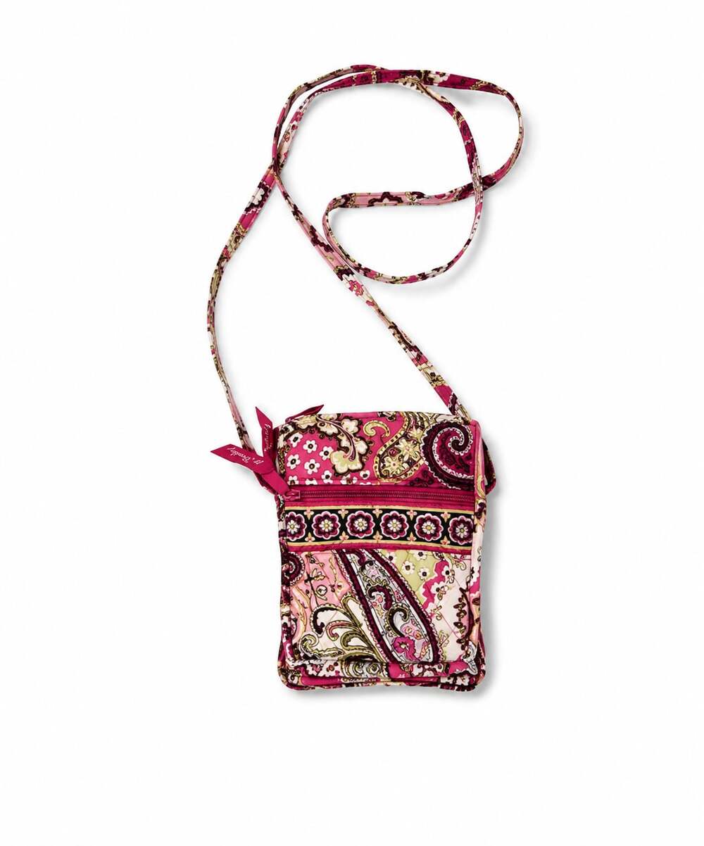 Vera Bradley Mini Hipster Crossbody Shoulder Bag Pink Paisley Multi Pocket EUC